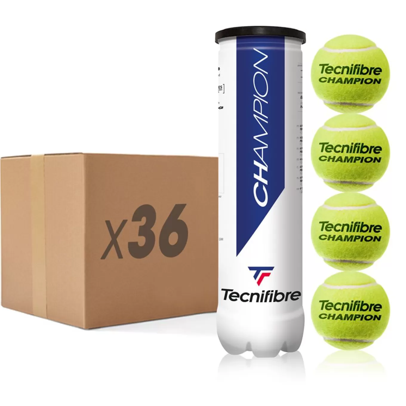 Best Sale Tecnifibre CHAMPION : BOX OF 36 TUBES OF 4 TENNIS BALLS