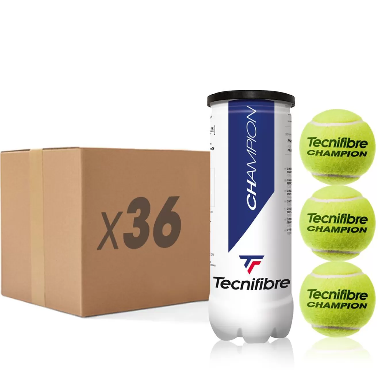 Sale Tecnifibre CHAMPION : BOX OF 36 TUBES OF 3 TENNIS BALLS