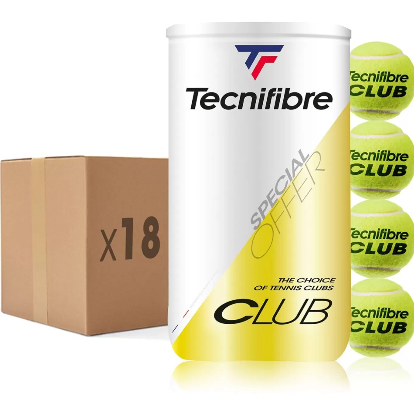 Online Tecnifibre CLUB : BOX OF 18 BI DE TUBES OF 4 TENNIS BALLS